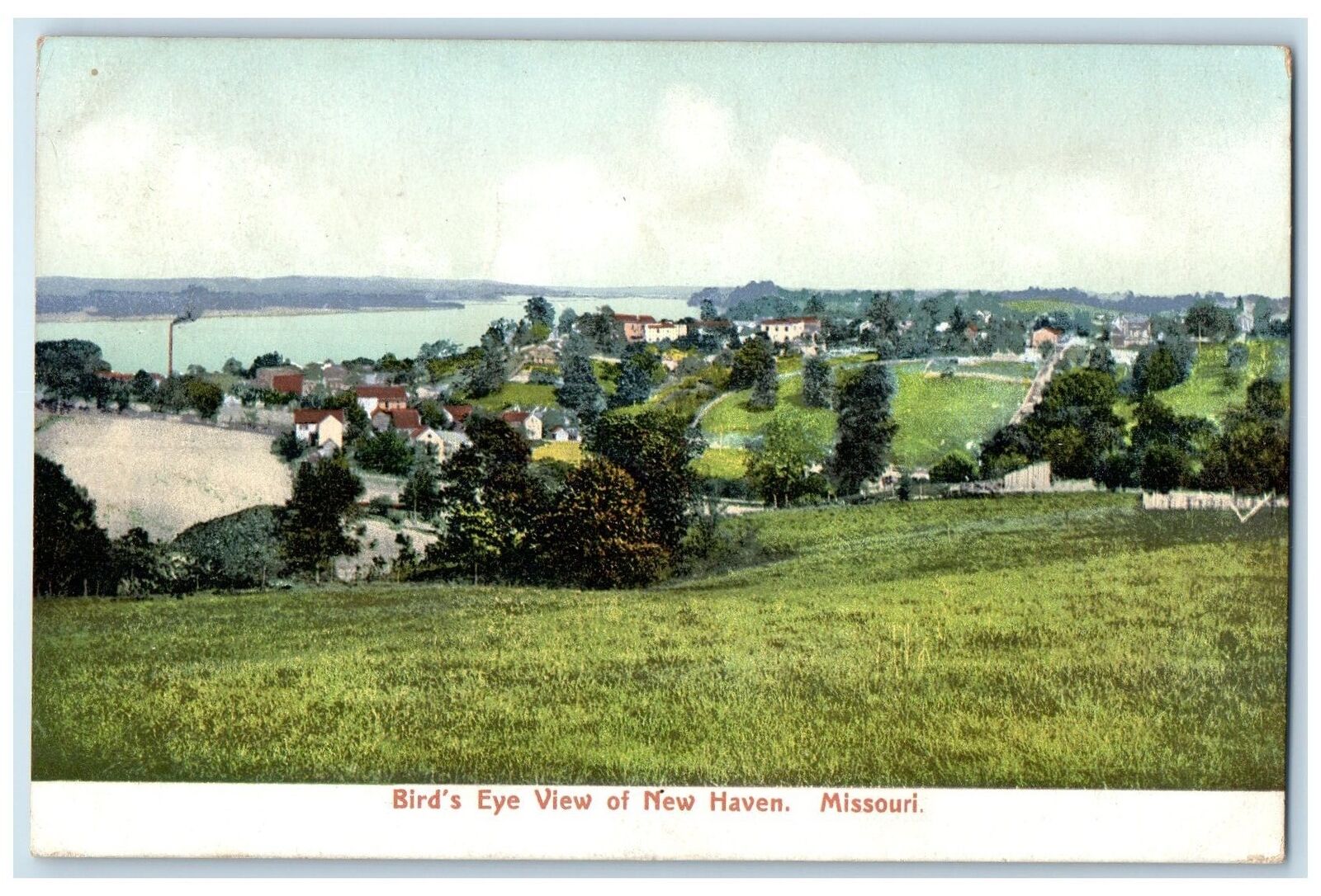 1915 Birds Eye View Lake Houses Roads Trees Of New Haven Missouri MO Postcard