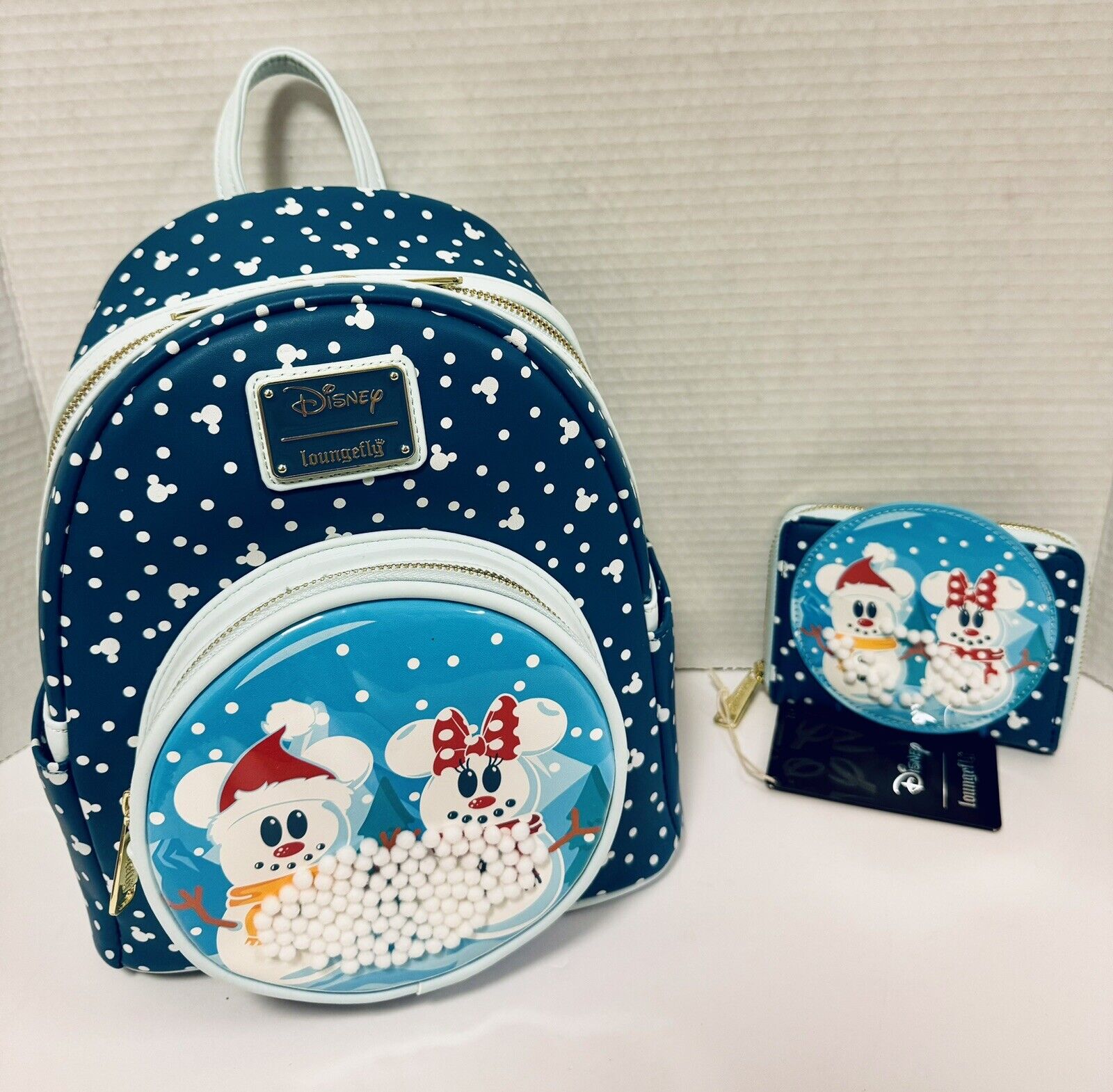 Disney Loungefly Mickey & Minnie Snowglobe Mini Backpack & Wallet