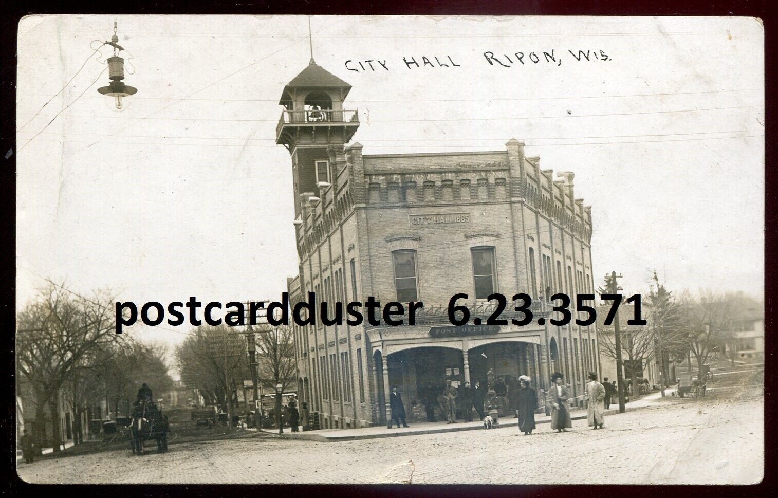 RIPON Wisconsin 1908 Street View City Hall. Real Photo Postcard by Montgomery