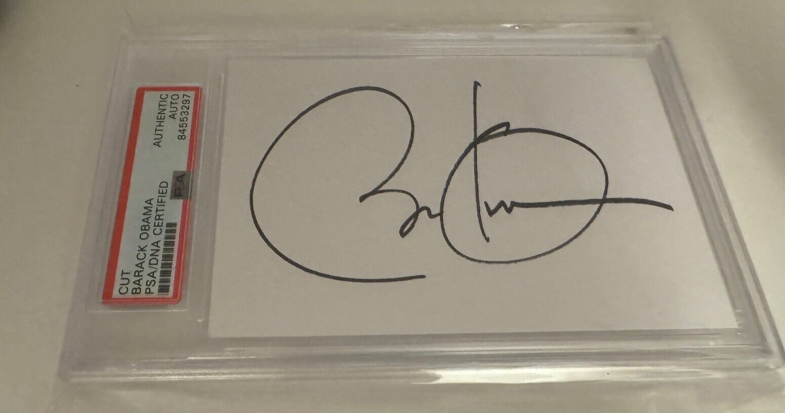 Barack Obama PRESIDENT Signed Autograph 3x5 Index Card Cut Slab PSA 10 Auto