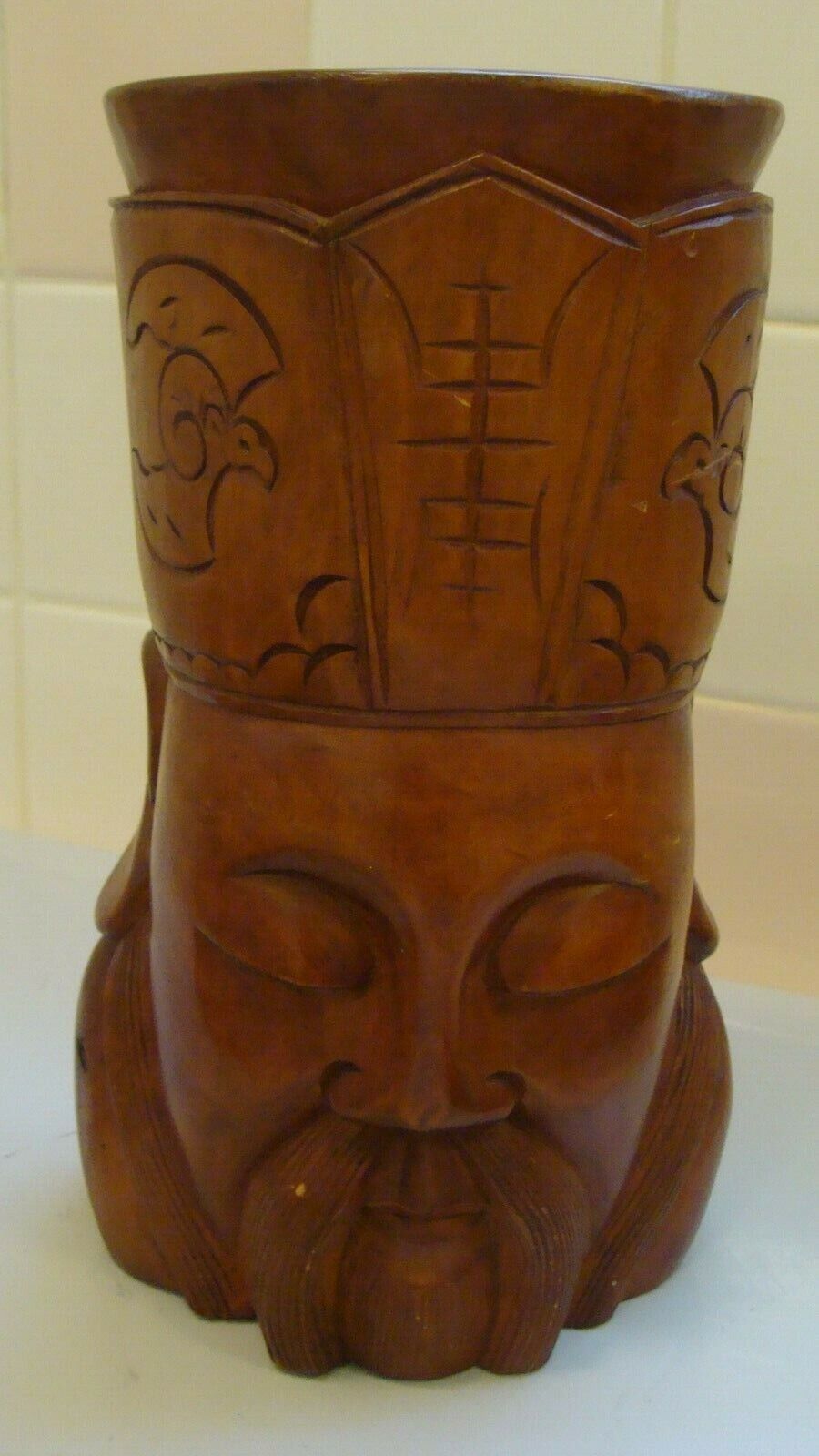 Unique Vintage Asian Wood Hand Carved Elder Wise Man Head Bust 