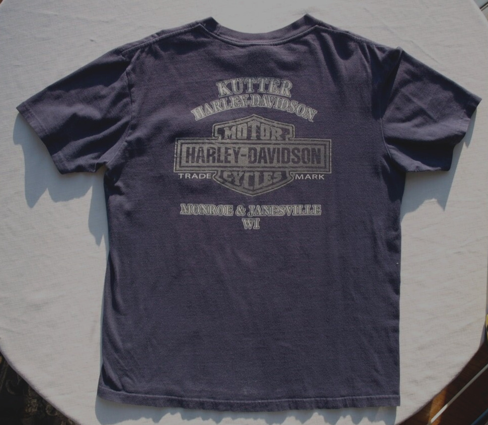 Harley-Davidson Men\'s T-Shirt Dark Purple S/Sleeve Sz: L Monroe & Janesville, WI