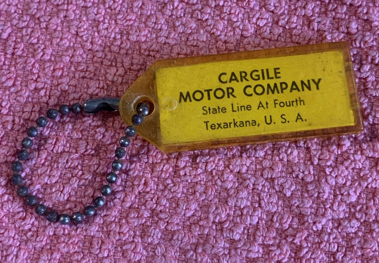 Vintage Early Automobile Keychain Cargile Motor Company Texarkana State Line