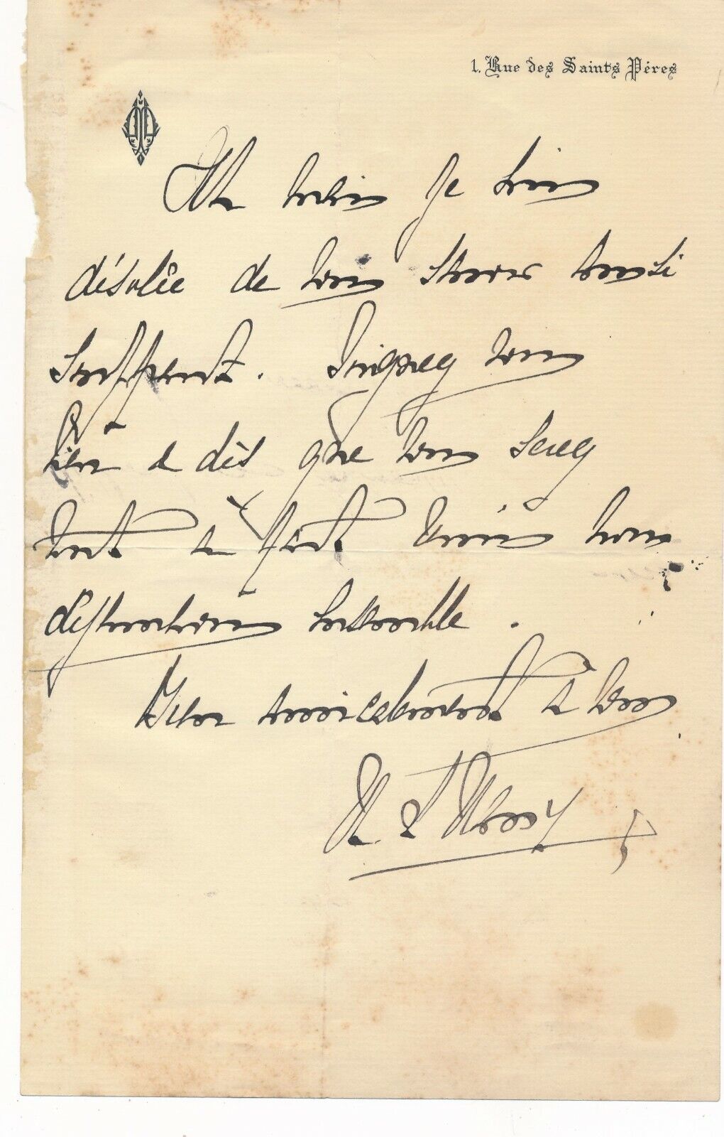 Marie-Louise MARSY Autograph Letter Signed a Suffering Friend Actress Theatre