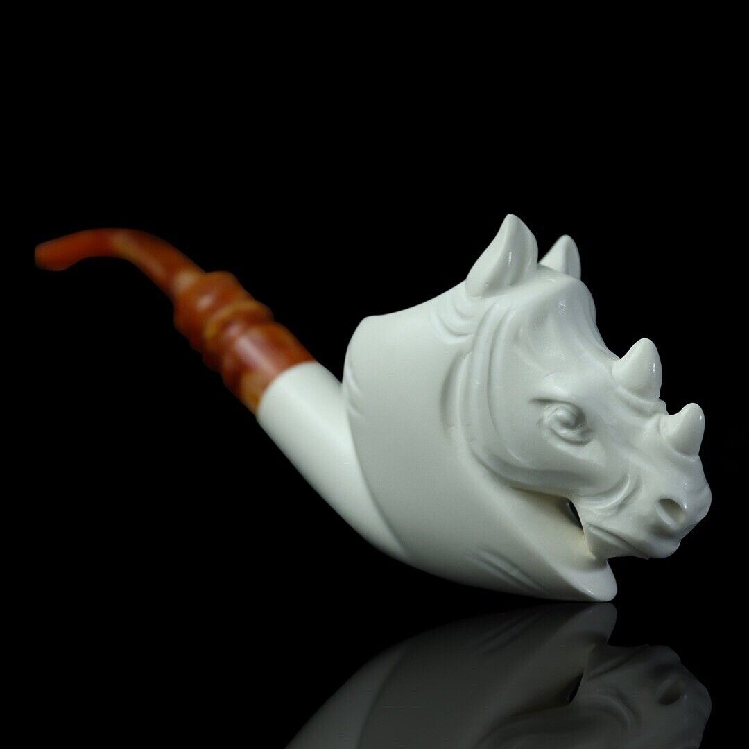Rhino Figure Pipe By ALI new-block Meerschaum Handmade W Custom Made Case#108
