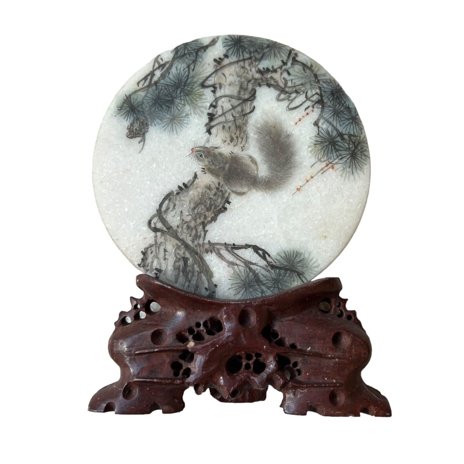 Chinese Marble Plaque with Stand Squirrel