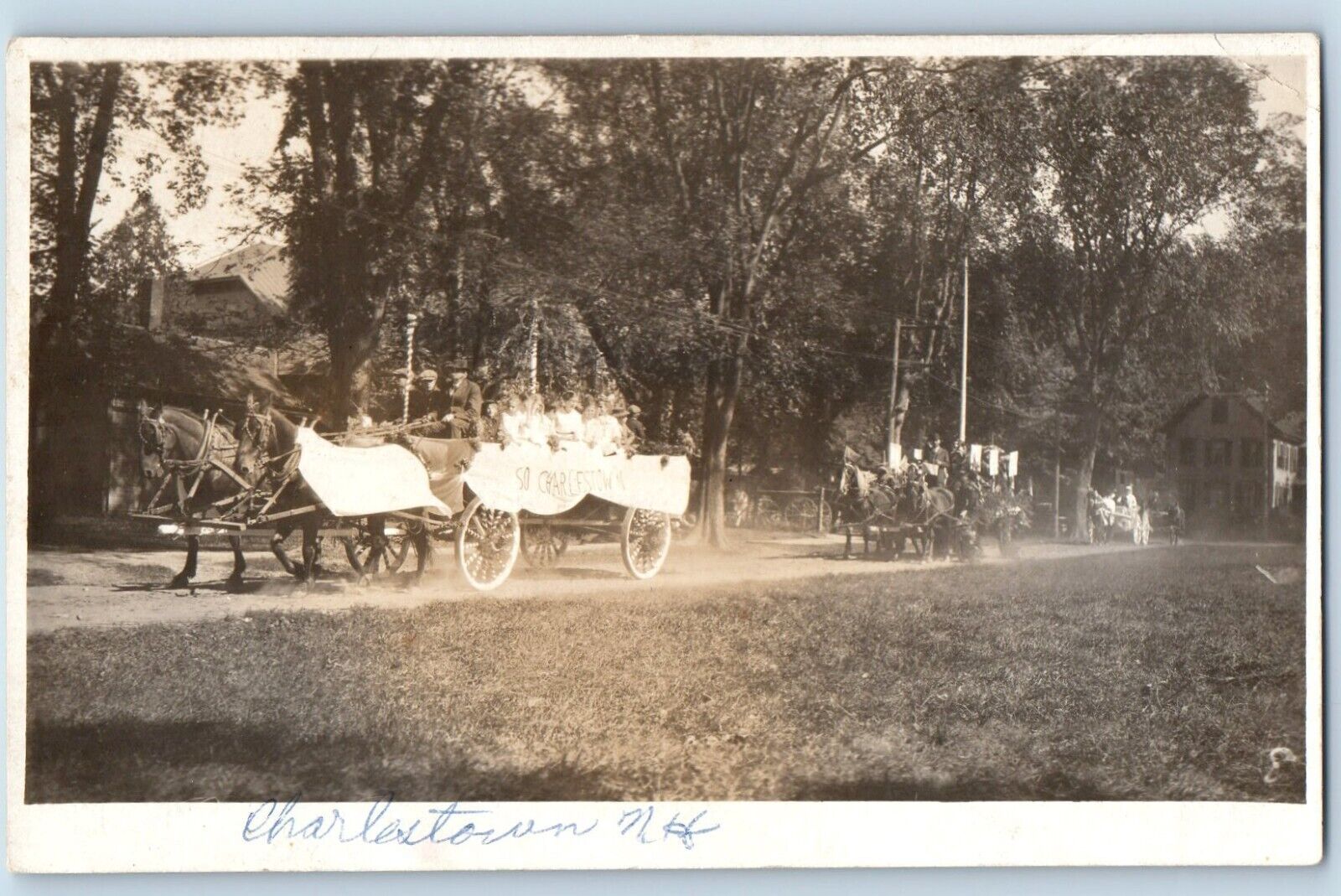 Charlestown NH Postcard RPPC Photo Parade Float c1910's Horse And Wagon c1910's