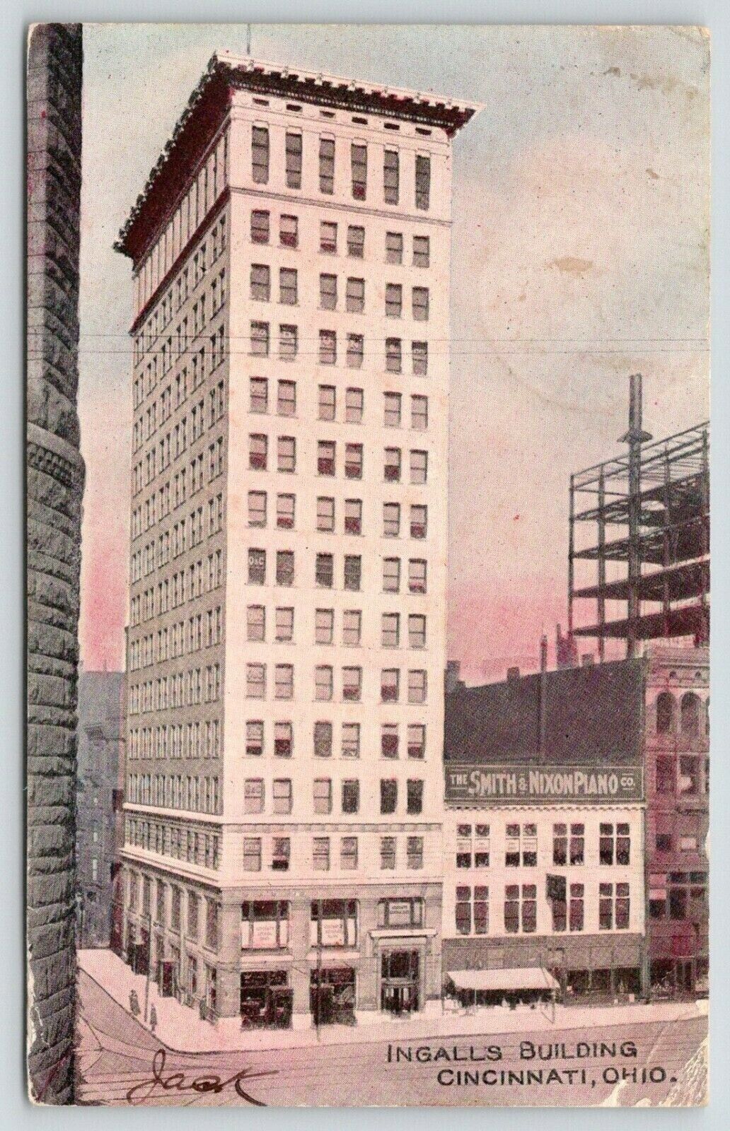 Cincinnati Ohio~Ingalls Building~Smith & Nixon Piano~1907 Postcard