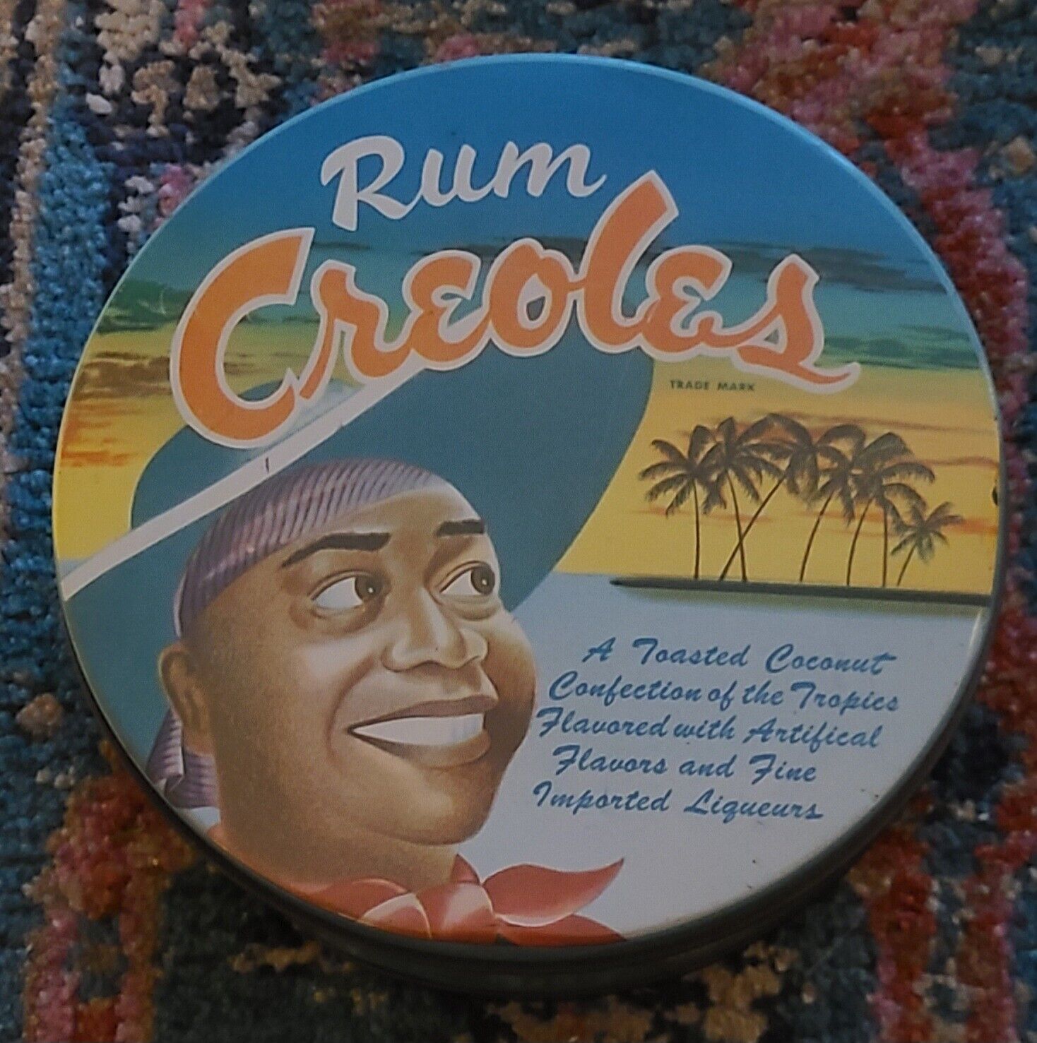 VTG Rum Creoles Coconut Confection of the Tropics Bright Colors  l/2 lb Tin Can