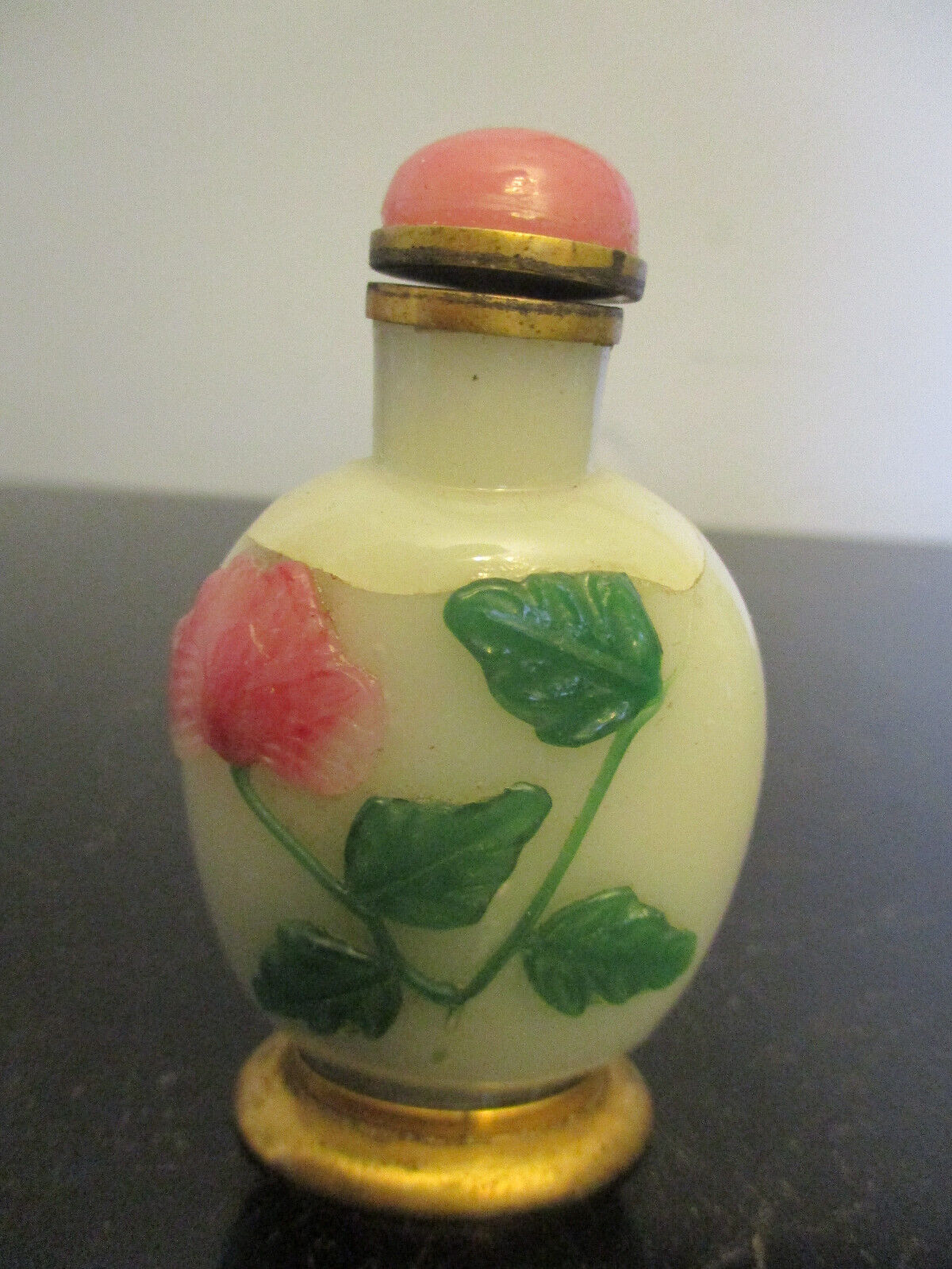 RARE Mount Signed H.H. Hart Antique Chinese Asian Applied Glass Snuff Bottle