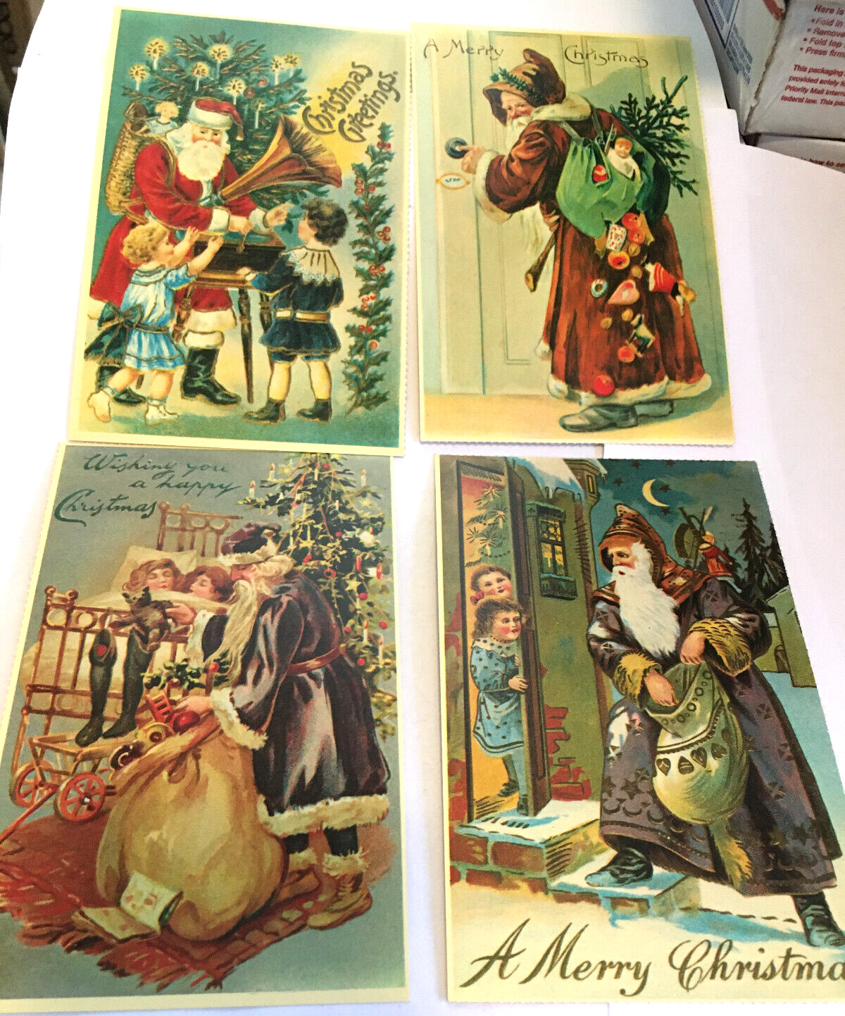 (4)  Vintage Merrimack Christmas Postcard Replicas of Antique Originals, UNUSED