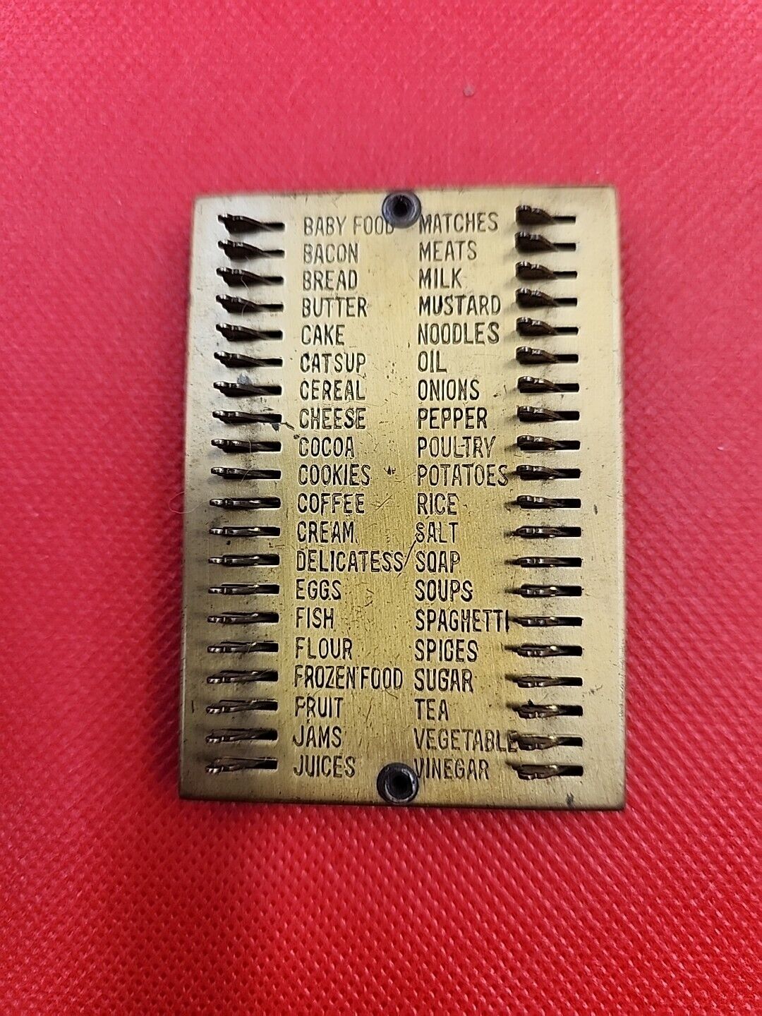 Vintage Giftcraft USA Providence RI Metal Grocery Shopping List Reminder Brass