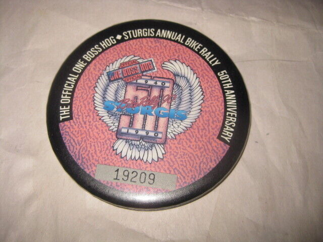 Vintage STURGIS BIKE RALLY 50th HARLEY OWNERS GROUP ONE BOSS HOG Button Pin