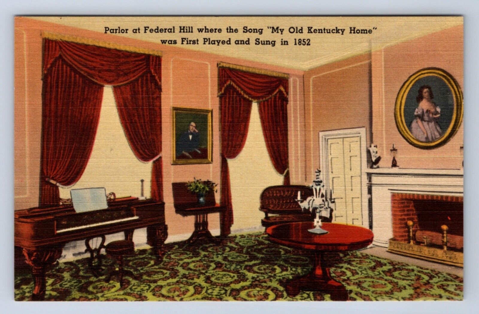 VINTAGE PARLOR FEDERAL HILL WHERE SONG MY OLD KENTUCKY HOME 1ST SUNG POSTCARD AP