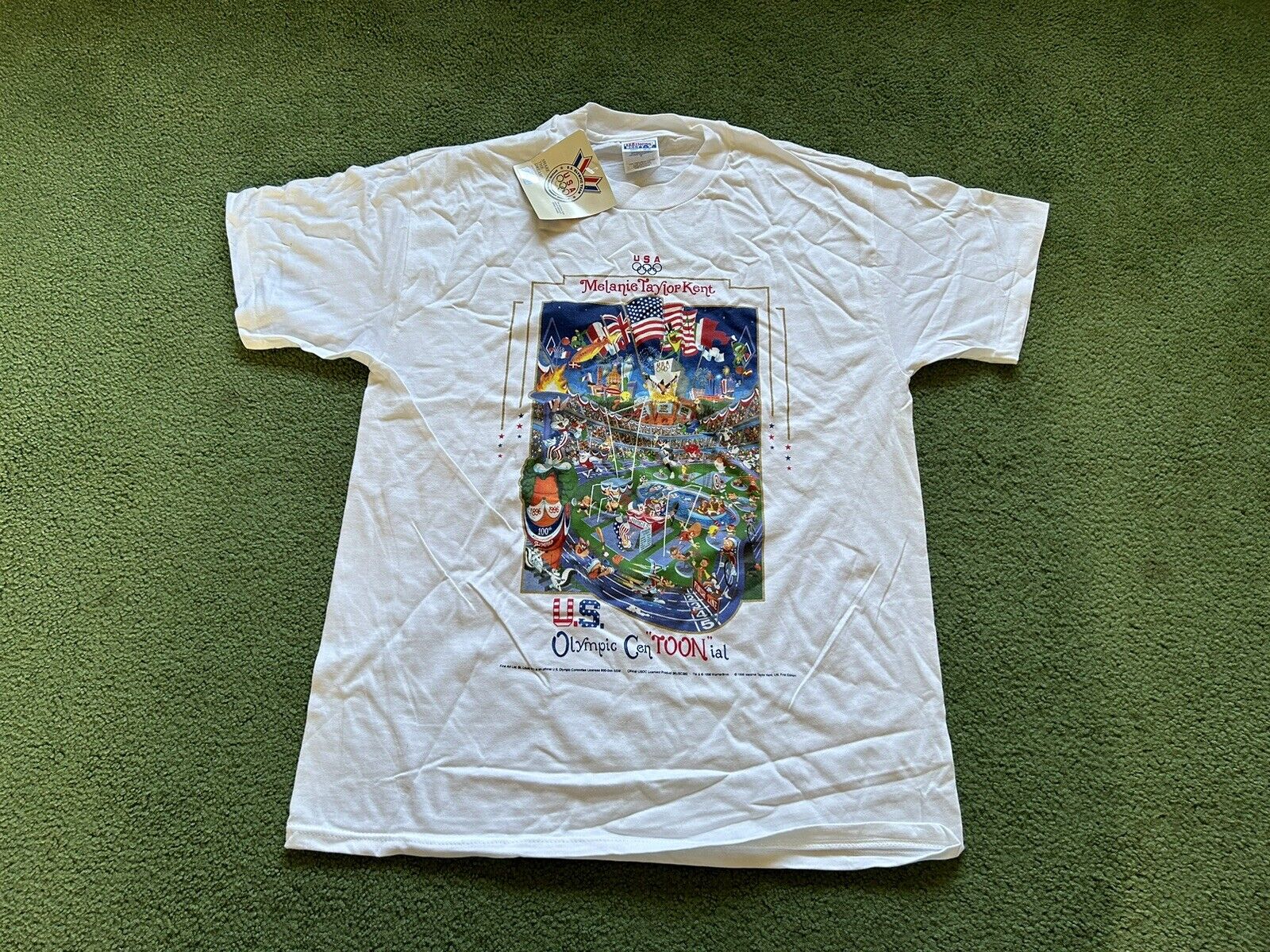 Vintage 1996 US Olympic CenTOONial Melanie Taylor Kent Hanes T-Shirt L NOS New