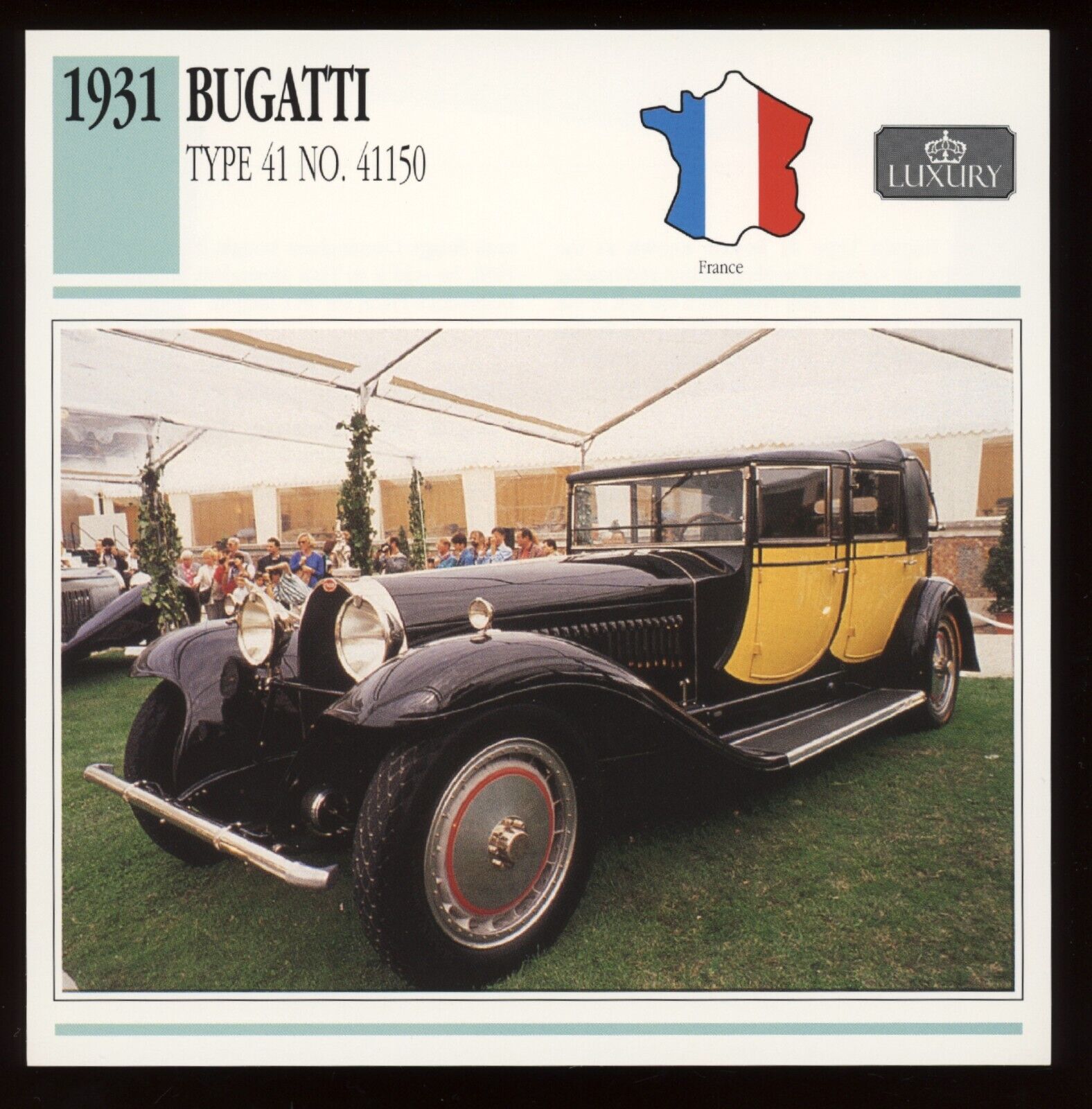 1931  Bugatti  Type 41   Classic Cars Card