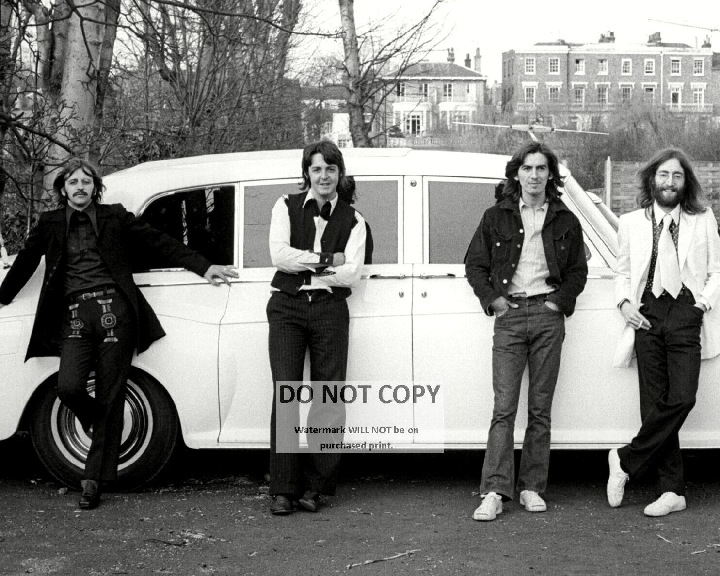 THE BEATLES STAND IN FRONT OF JOHN LENNON'S ROLLS ROYCE - 8X10 PHOTO (ZY-956)
