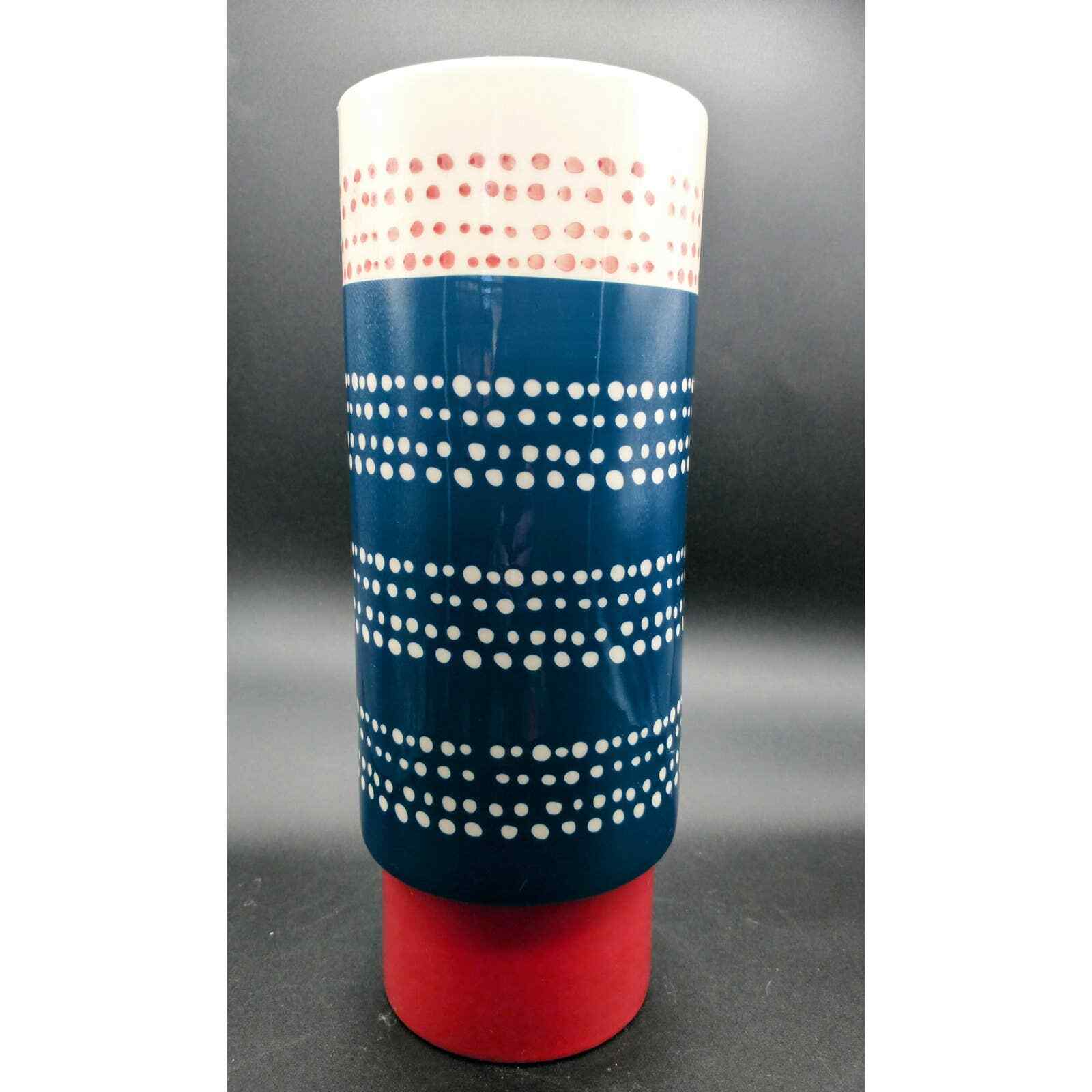 Vintage Tall Red White and Blue Vase Stoneware Pottery