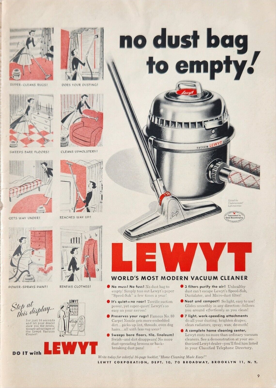 1951 Lewyt Vacuum Cleaner Vintage Ad Most modern