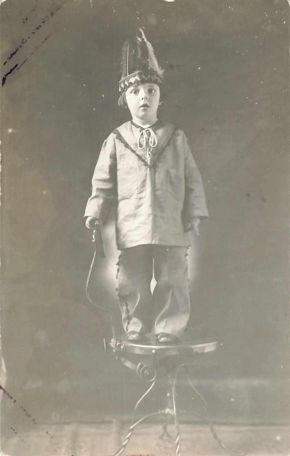 1910s RPPC Cute Kid Stuido Photo Little Indian Chief Studio Real Photo Postcard