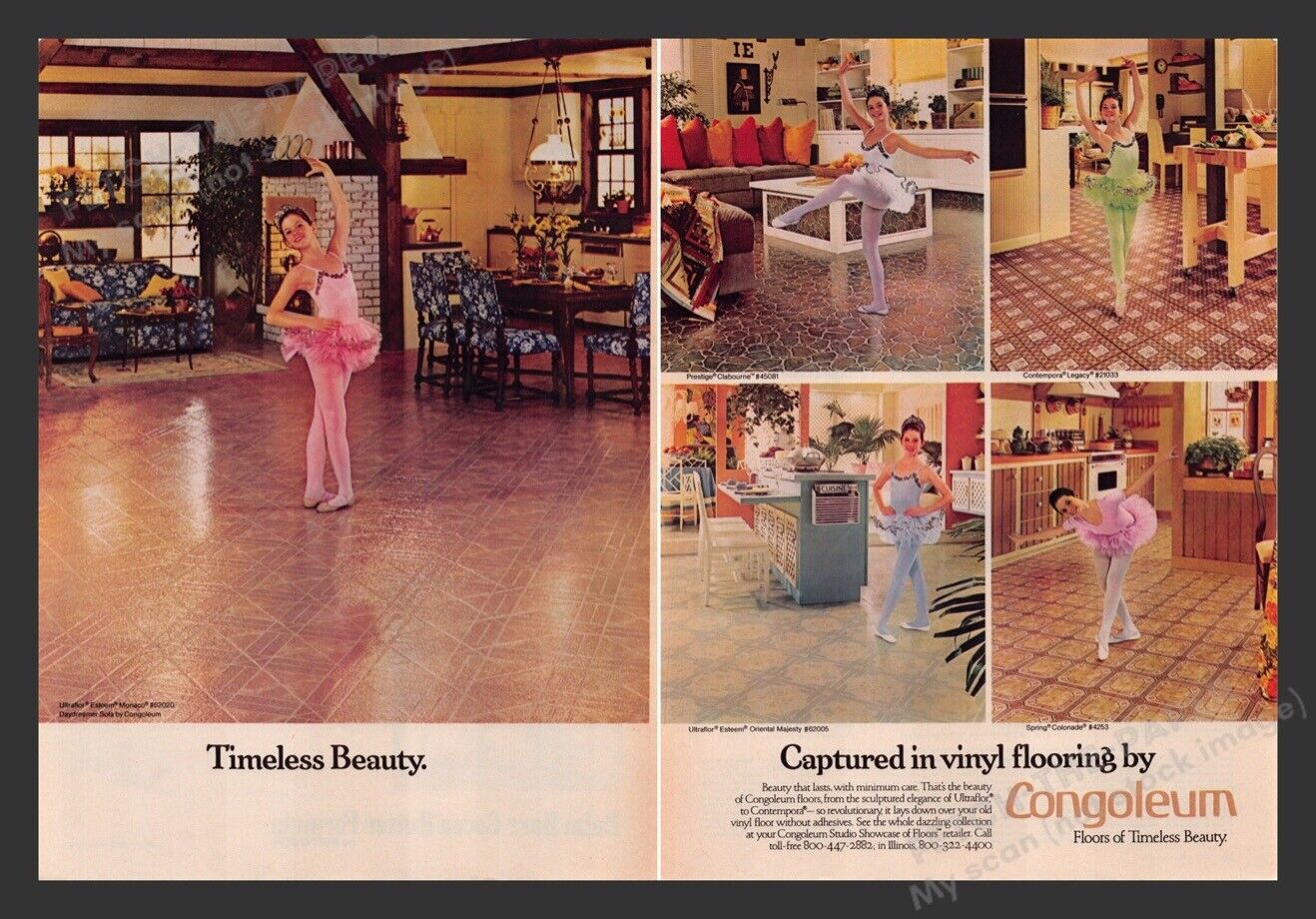 Congoleum Vinyl Flooring with Ballerinas 1980s Print Advertisement (2 Pgs) 1981