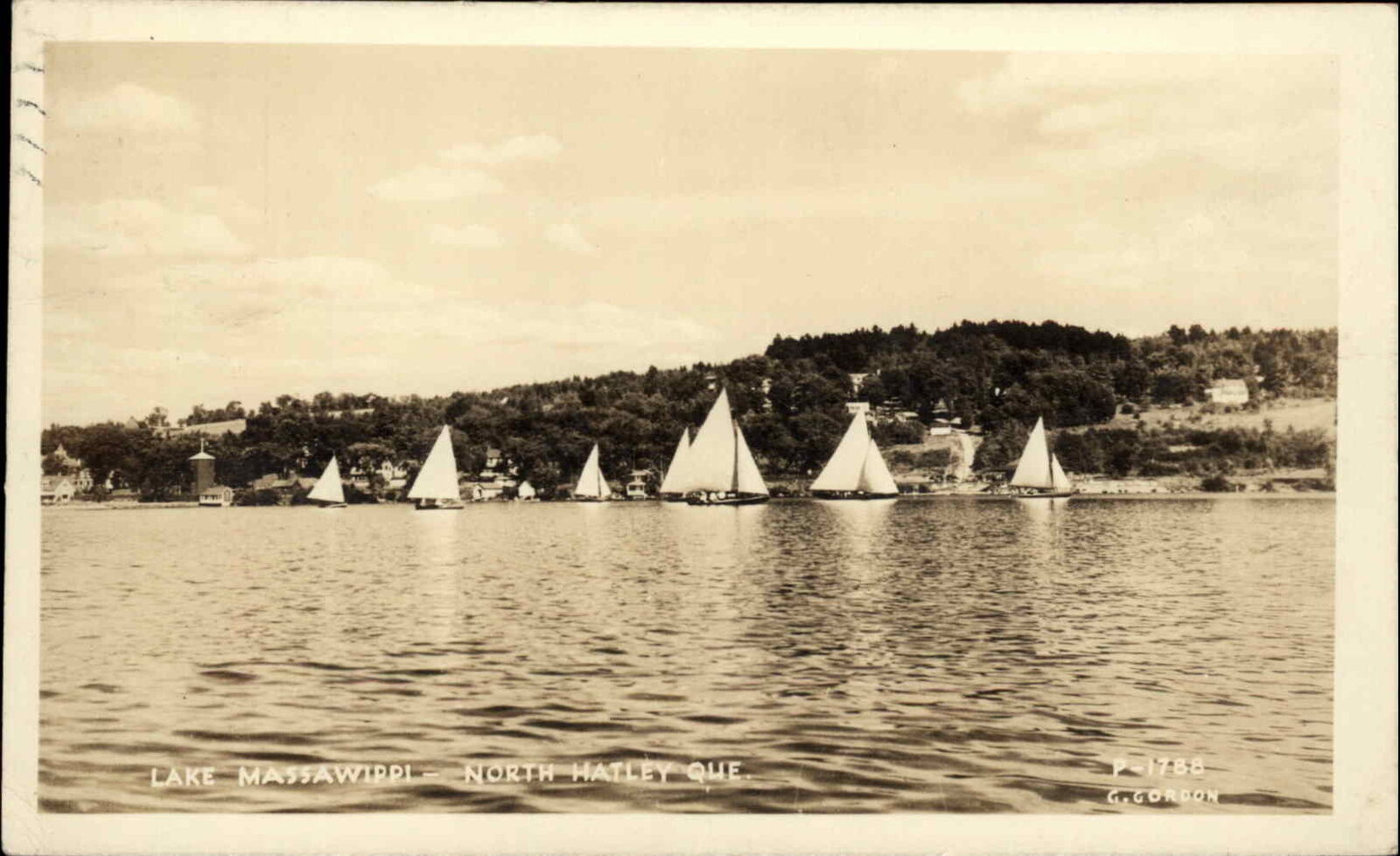 North Hatley Quebec QB Lake Massawippi Sailboats Real Photo Vintage Postcard