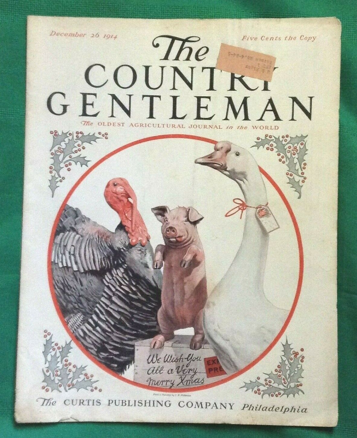 1914 Country Gentleman Magazine COVER Thanksgiving Turkey Goose Merry Christmas