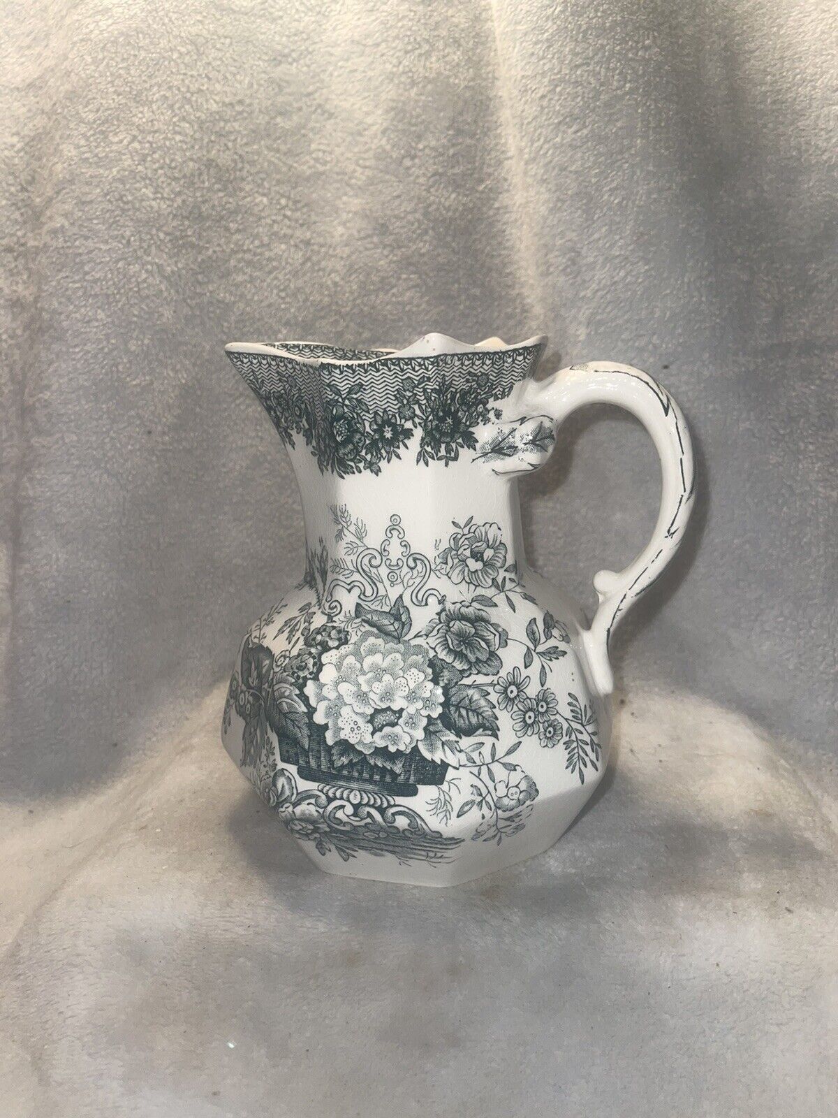 Vintage Masons Transferware ironstone pitcher / Green floral design ENGLAND
