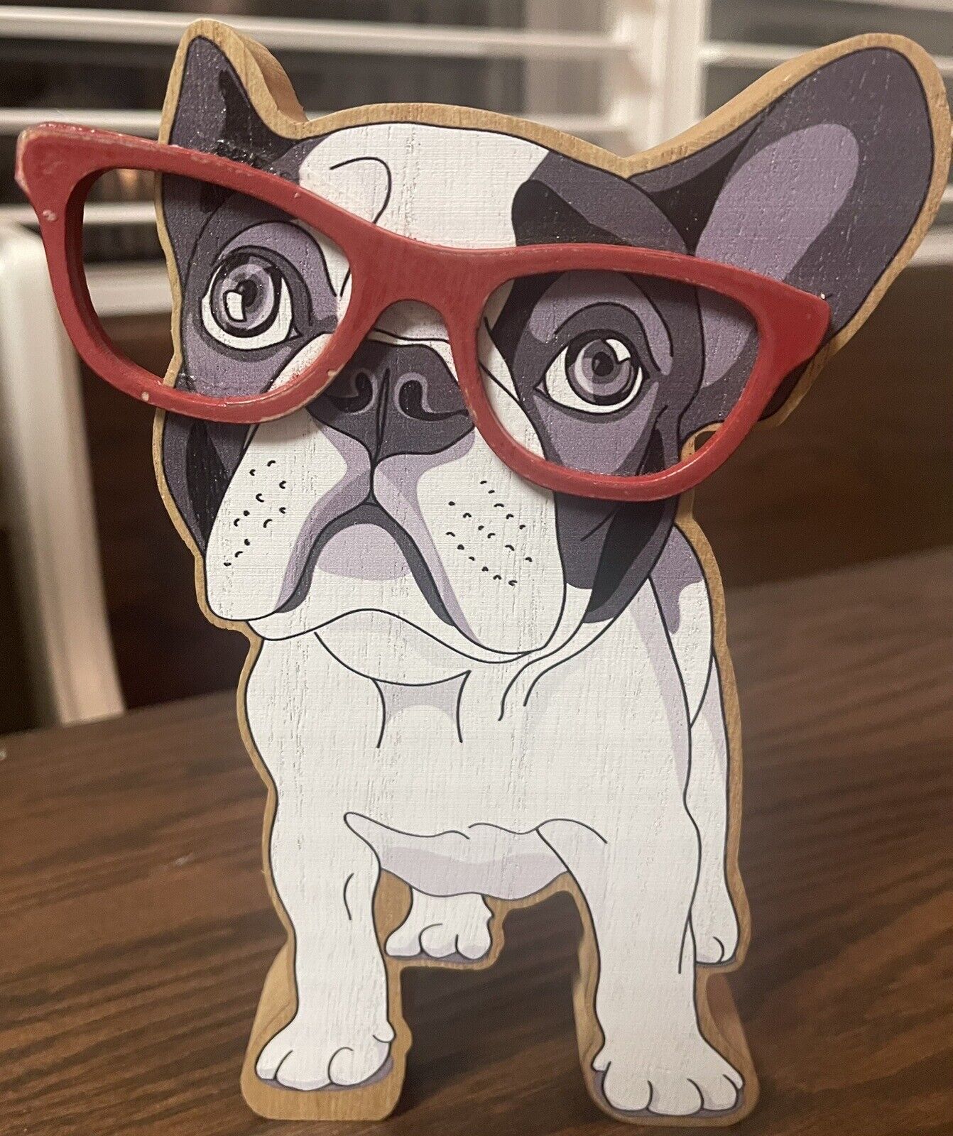 French Bull Dog in Red Glasses Tabletop Decor