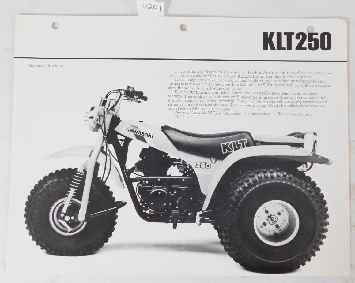 1982 Genuine Kawasaki KLT250 Trike KLT 250 Sales Ad Advance Dealer OEM Brochure