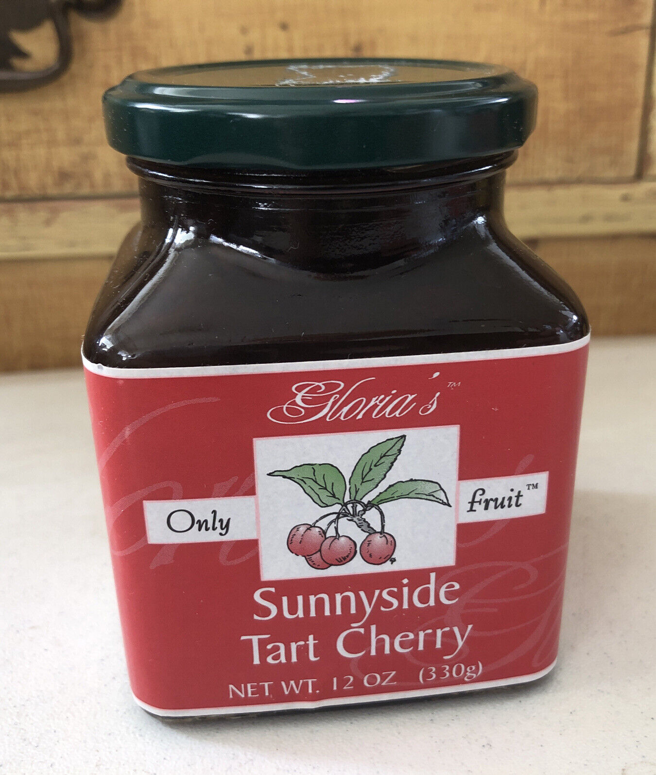 Vintage Gloria’s Fruit Sunnyside Tart Cherry Spreadable Fruit 12 Oz. Glass Jar