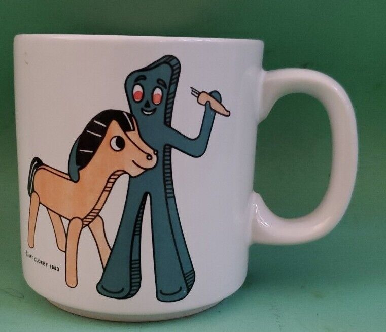 Gumby and Pokey Coffee Cup White Ceramic Mug Vintage 1983 NJ Croce 