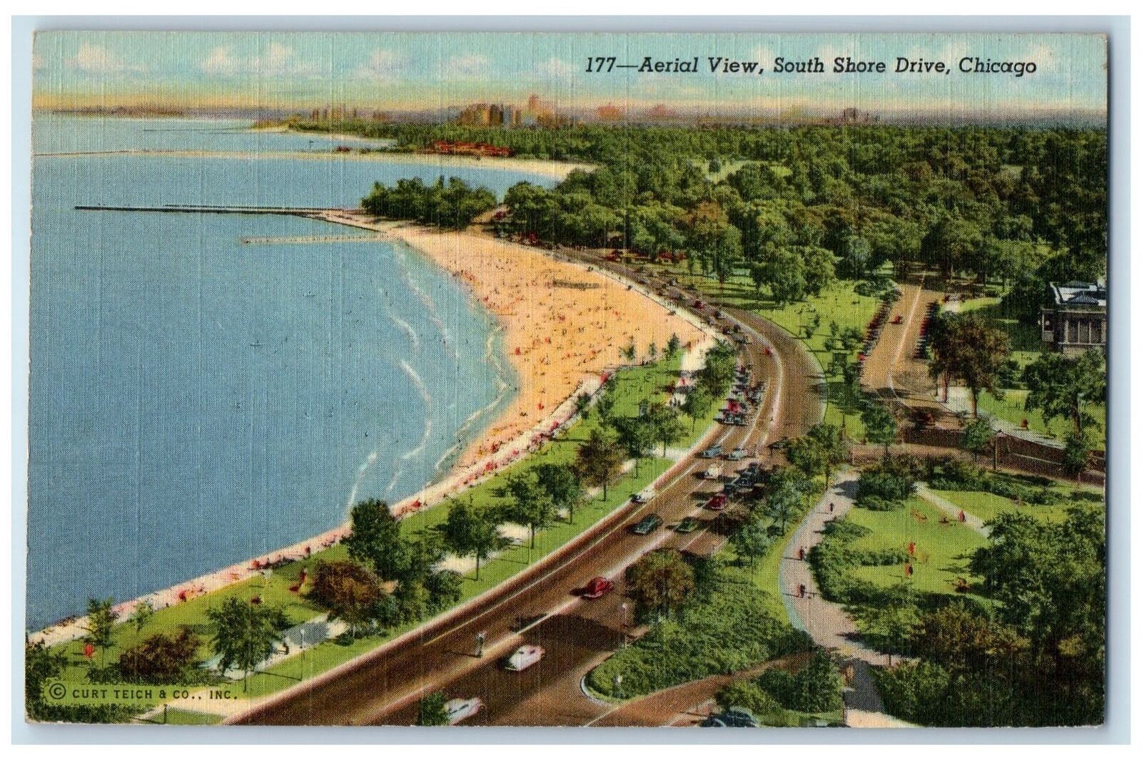 1945 Aerial View South Shore Drive Beach Chicago Illinois IL Posted Postcard