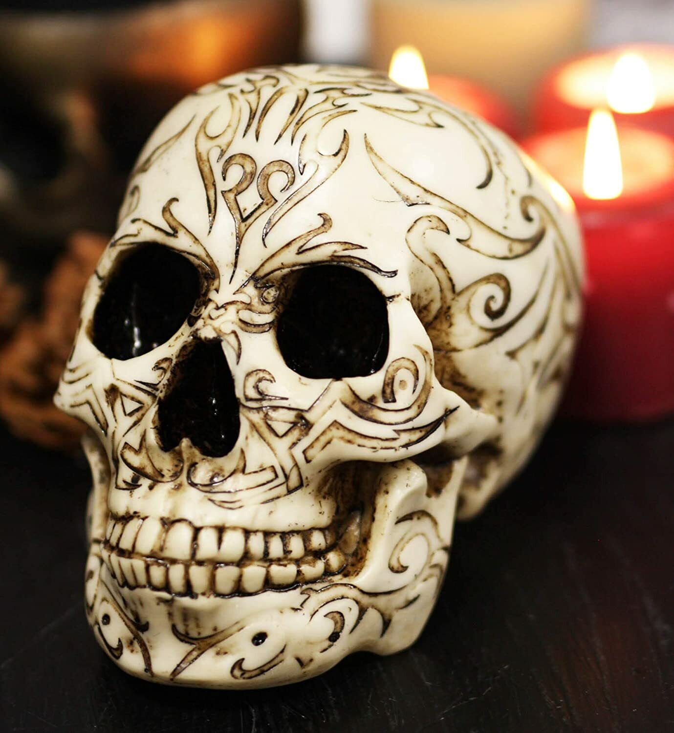 Ebros Bone Gothic Tribal Tattoo Phoenix Skull Figurine 6.5\