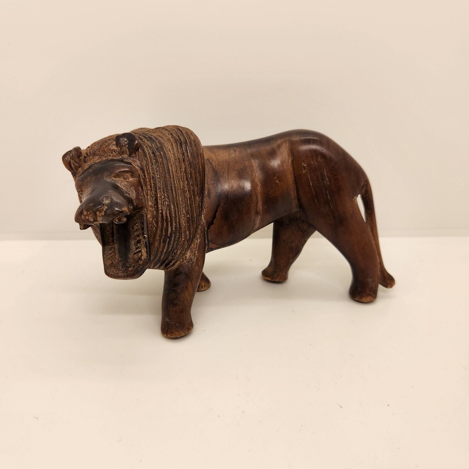 Vintage Hand Carved Wooden African Lion Figure