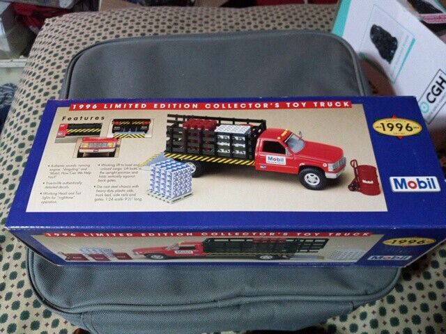 Mobile Oil 1996 Toy Stake Bed Truck  1:24 scale battery operated toy new in  box