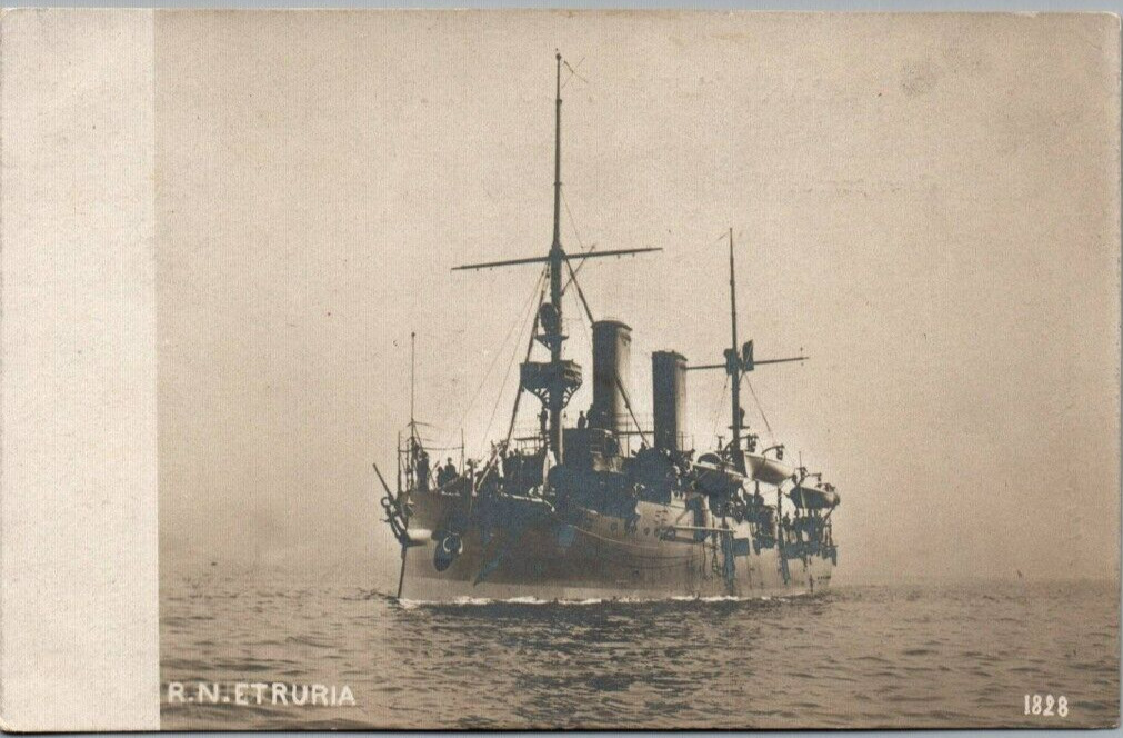 Italian Royal Navy Cruiser Etruria  - c1910s RPPC