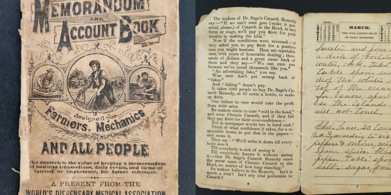1892 antique handwritten RECIPES clippings cookbook PIERCE\'S ACCOUNT BOOK 