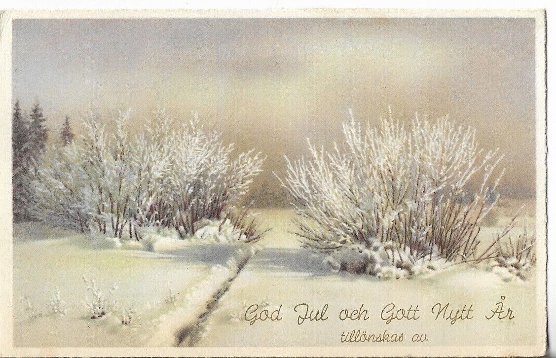 VTG Christmas Postcard - 1948 God Jul Och Gott Nytt Snow Scene