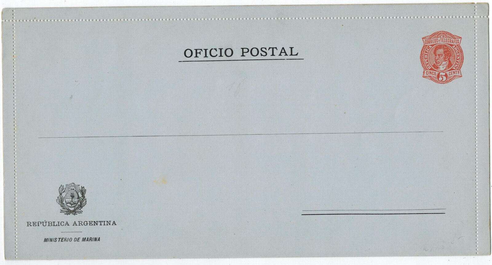 Unused Official Letter of Admiralty, Argentina 1900s