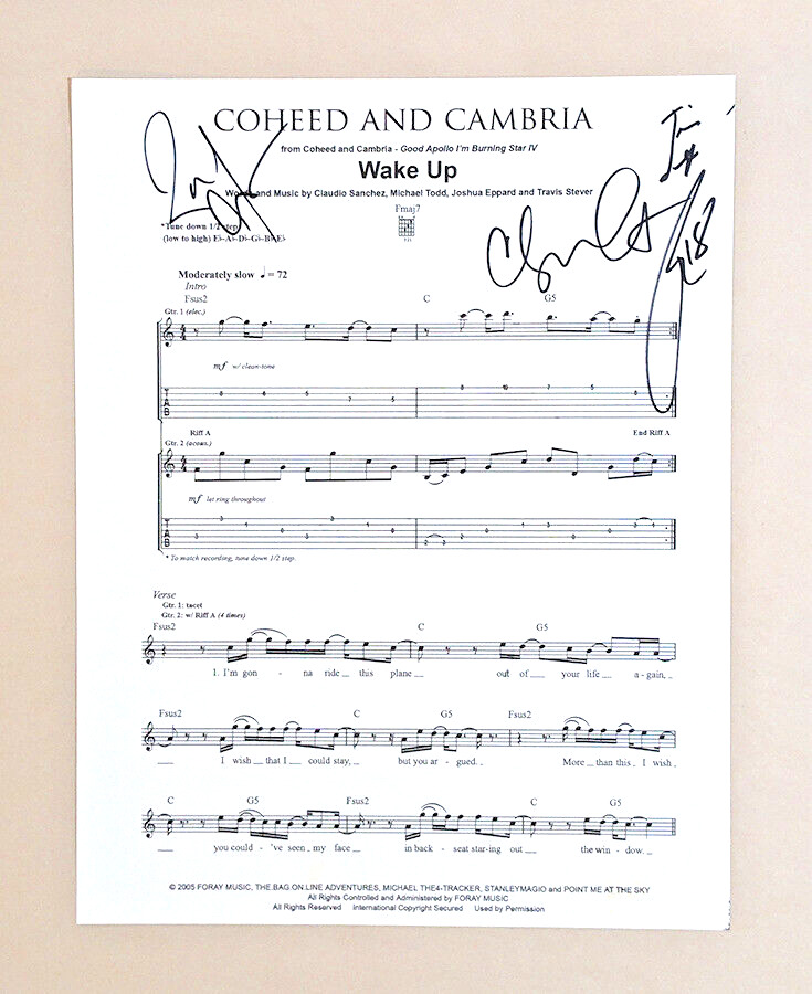 COHEED and CAMBRIA SIGNED 8.5x11 SHEET MUSIC PAGE claudio +3 good apollo COA