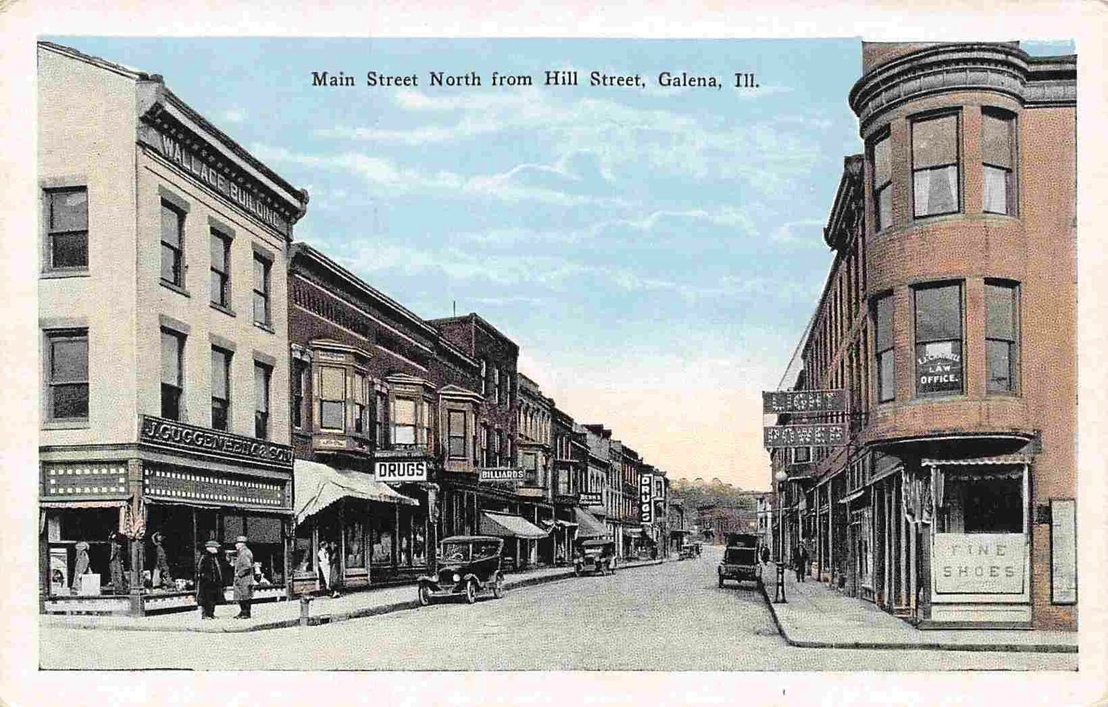 Main Street North from Hill Street Galena Illinois 1920s postcard