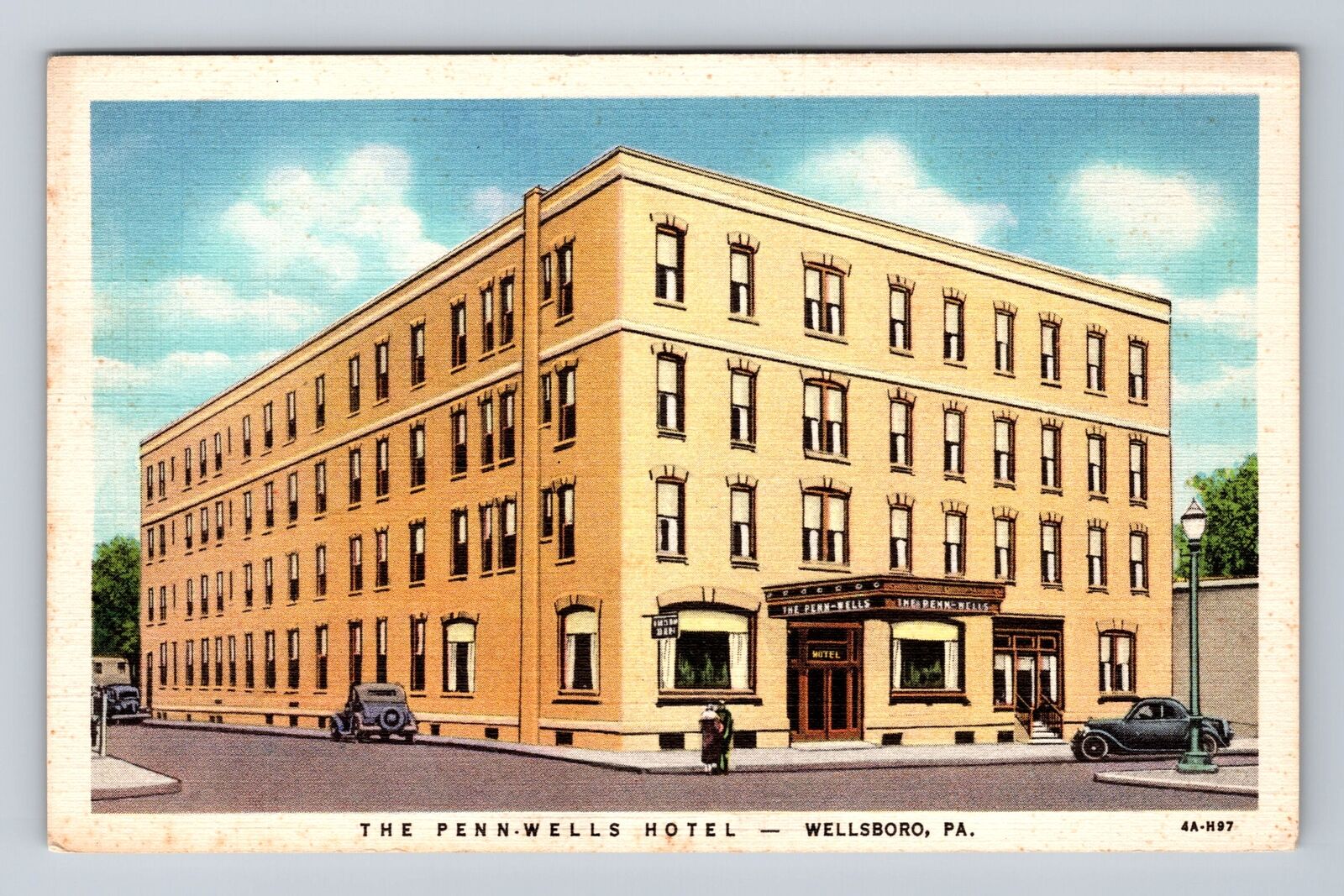 Wellsboro PA-Pennsylvania, Penn Wells Hotel, Advertising Vintage Postcard