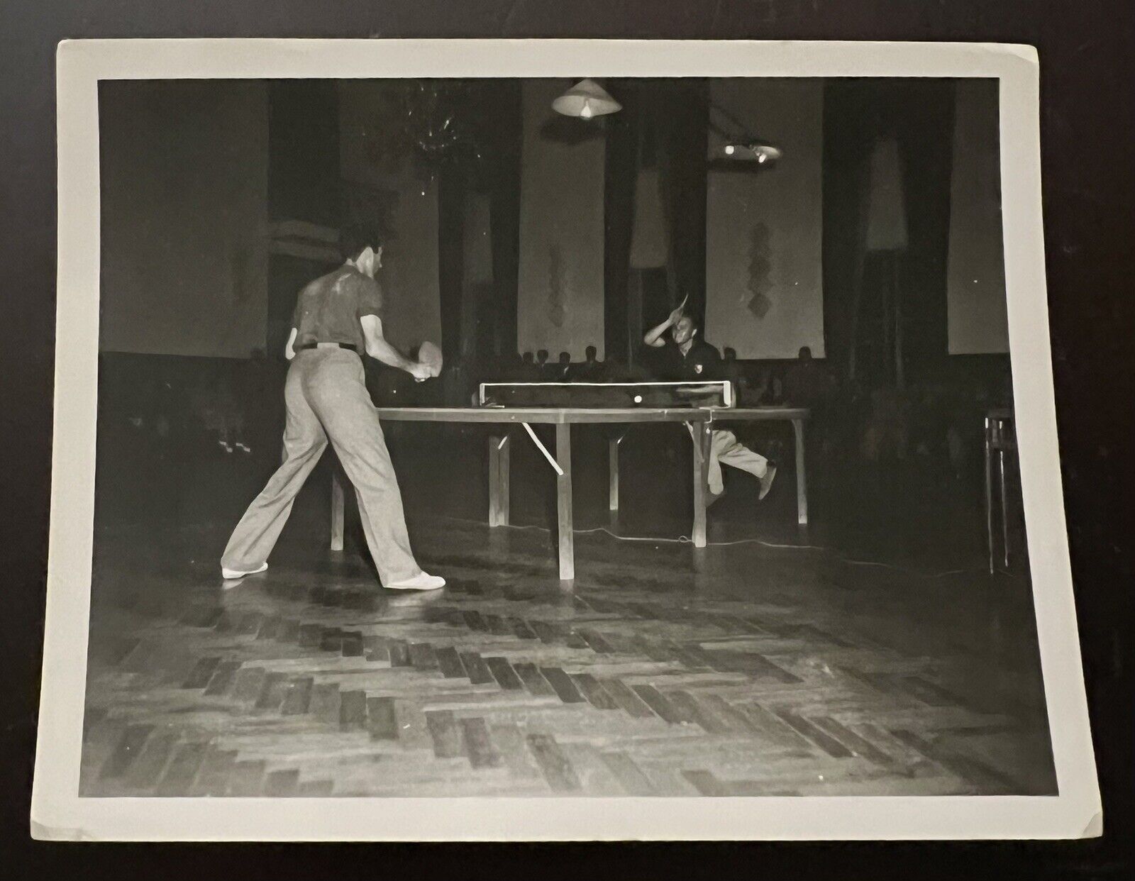 VTG c.1950s Photograph Two Men playing PING PONG Tournament Action Forehand