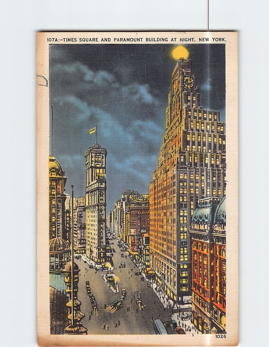 Postcard Times Square and Paramount Building at Night New York USA