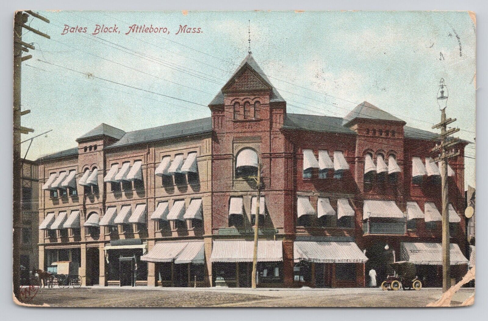 Bates Block Attleboro Massachusetts 1909 Antique Postcard