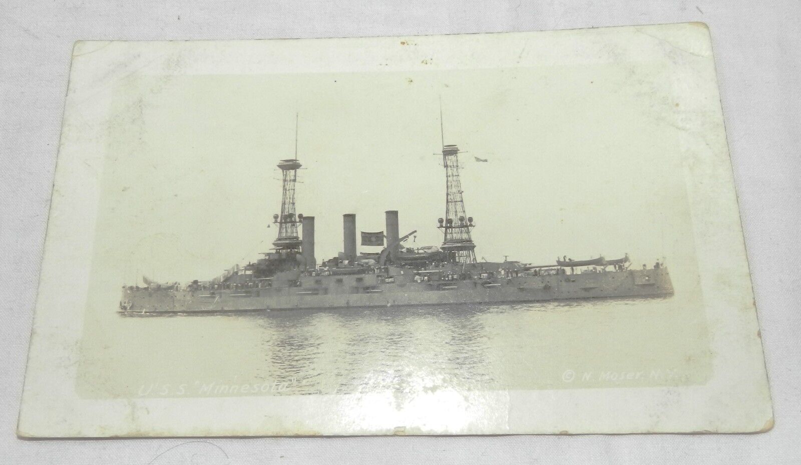 RPPC Real Photo Postcard of the USS Minnesota Battleship