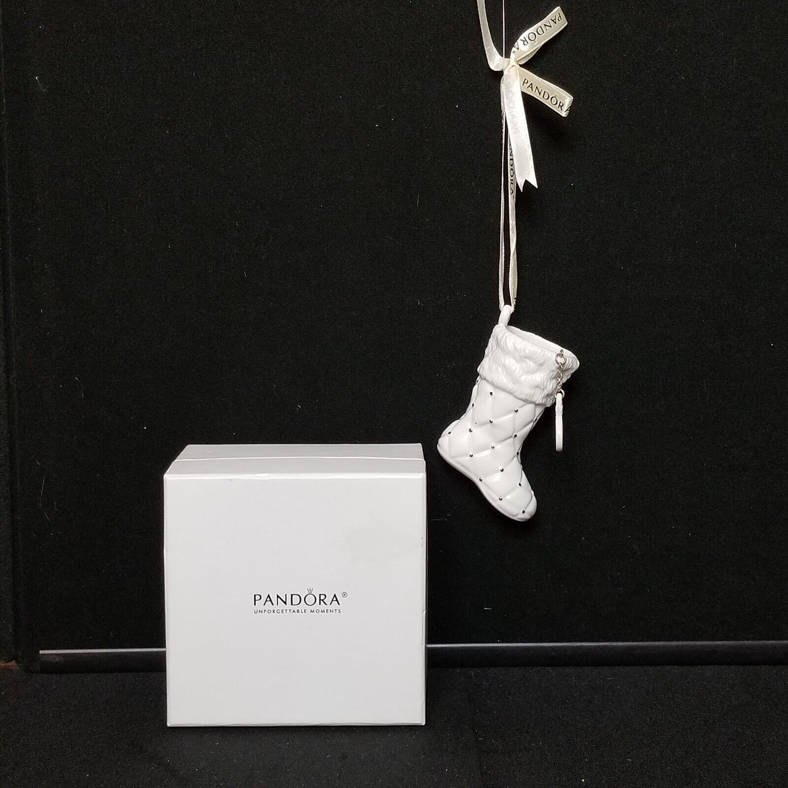 2012 Pandora Stocking Unforgettable Moments White Christmas Ornament Porcelain