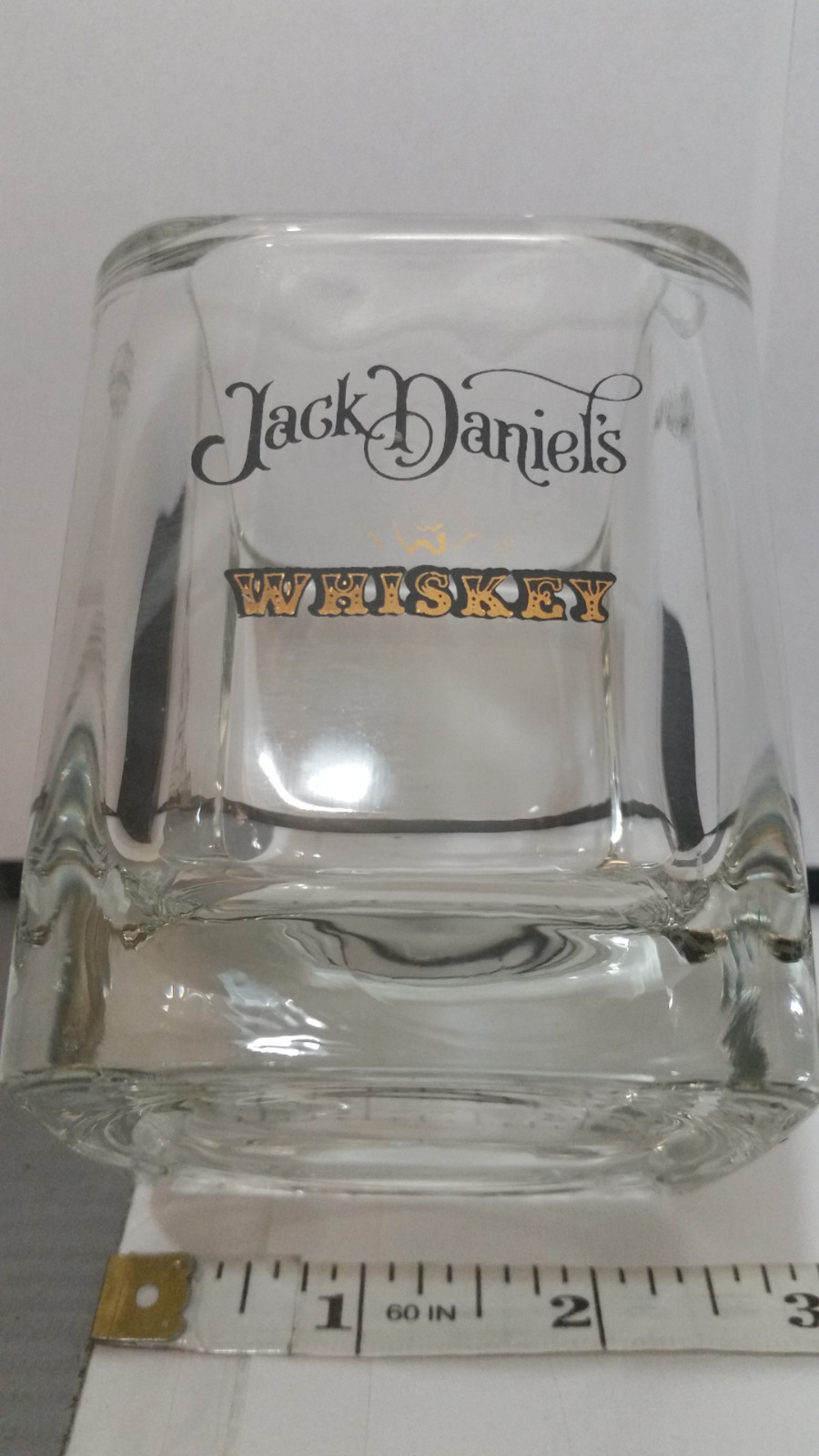 Vintage Jack Daniel\'s Rock Glass ; Black and Gold Trimmed Graphix