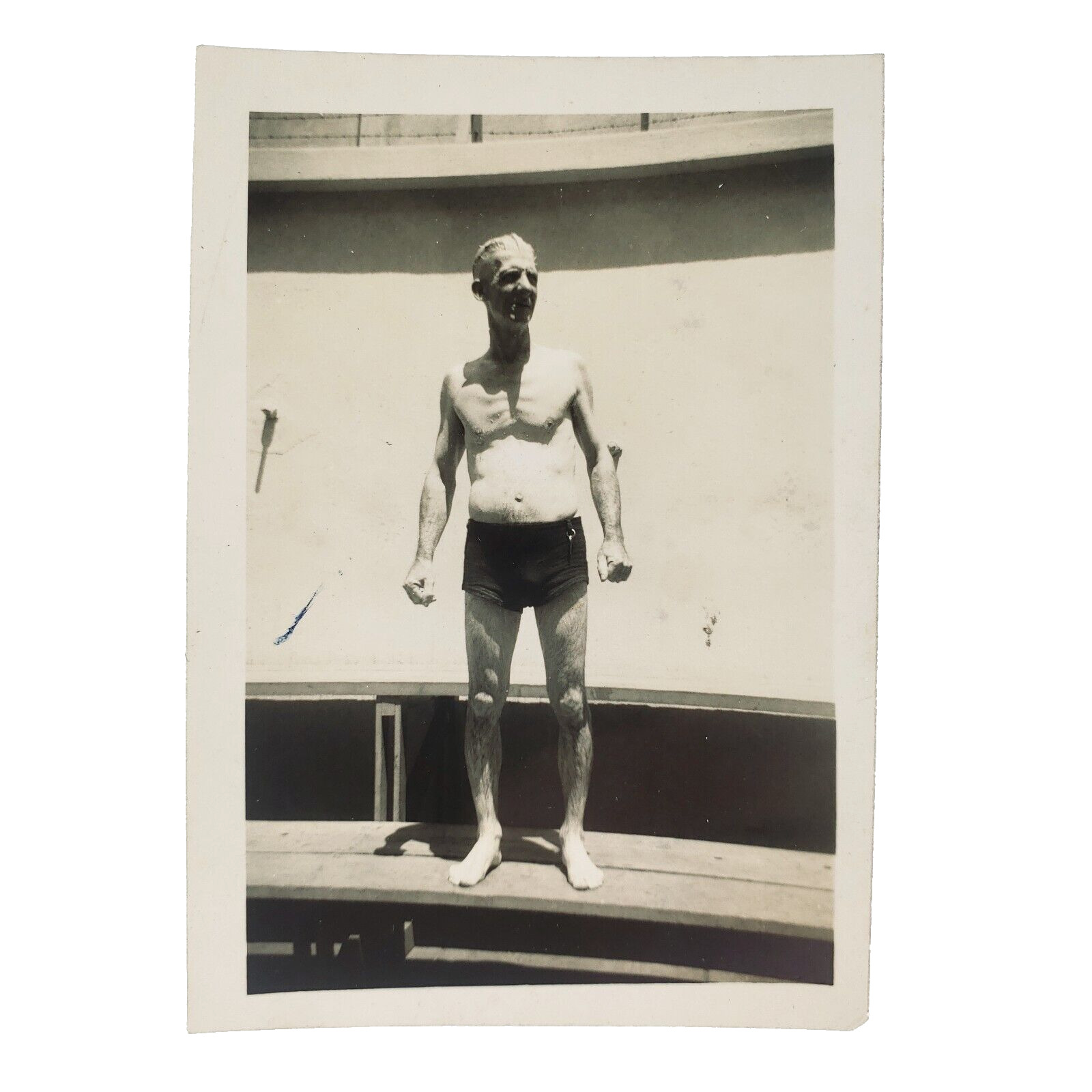 Fit Old Man Swimmer Snapshot 1930s Vintage Found Elderly Guy Photo B3453